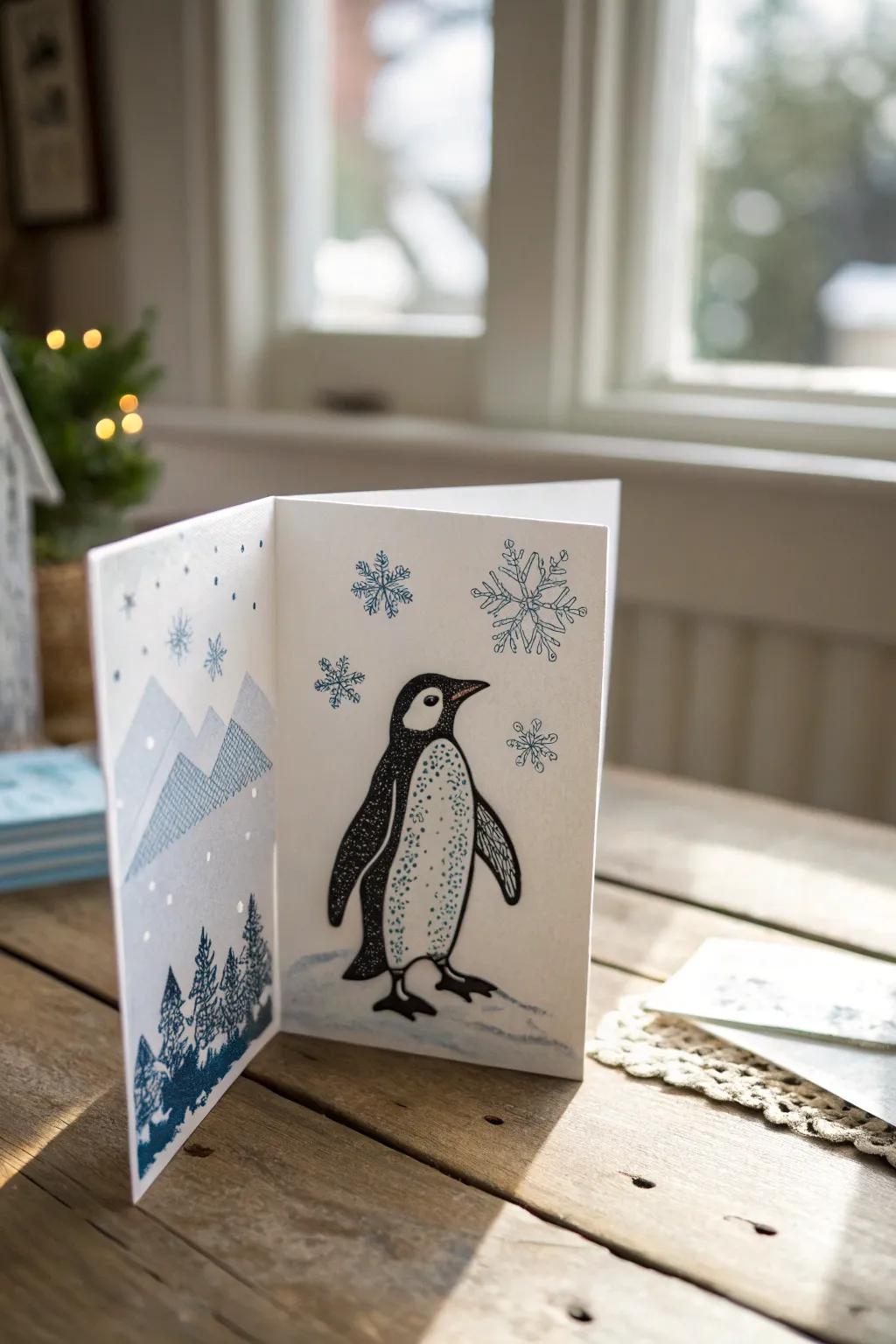 Delight in the festive allure of handmade penguin pop-up cards, where simplicity converges with joy!