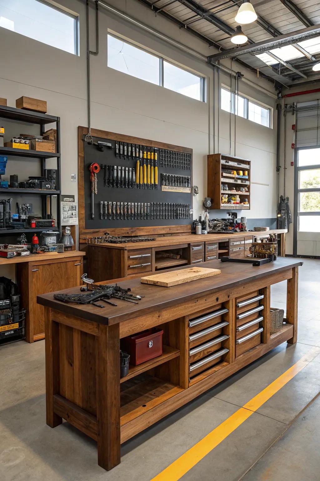 Embrace the art of organization with a spacious and functional unrestricted design in your workshop.