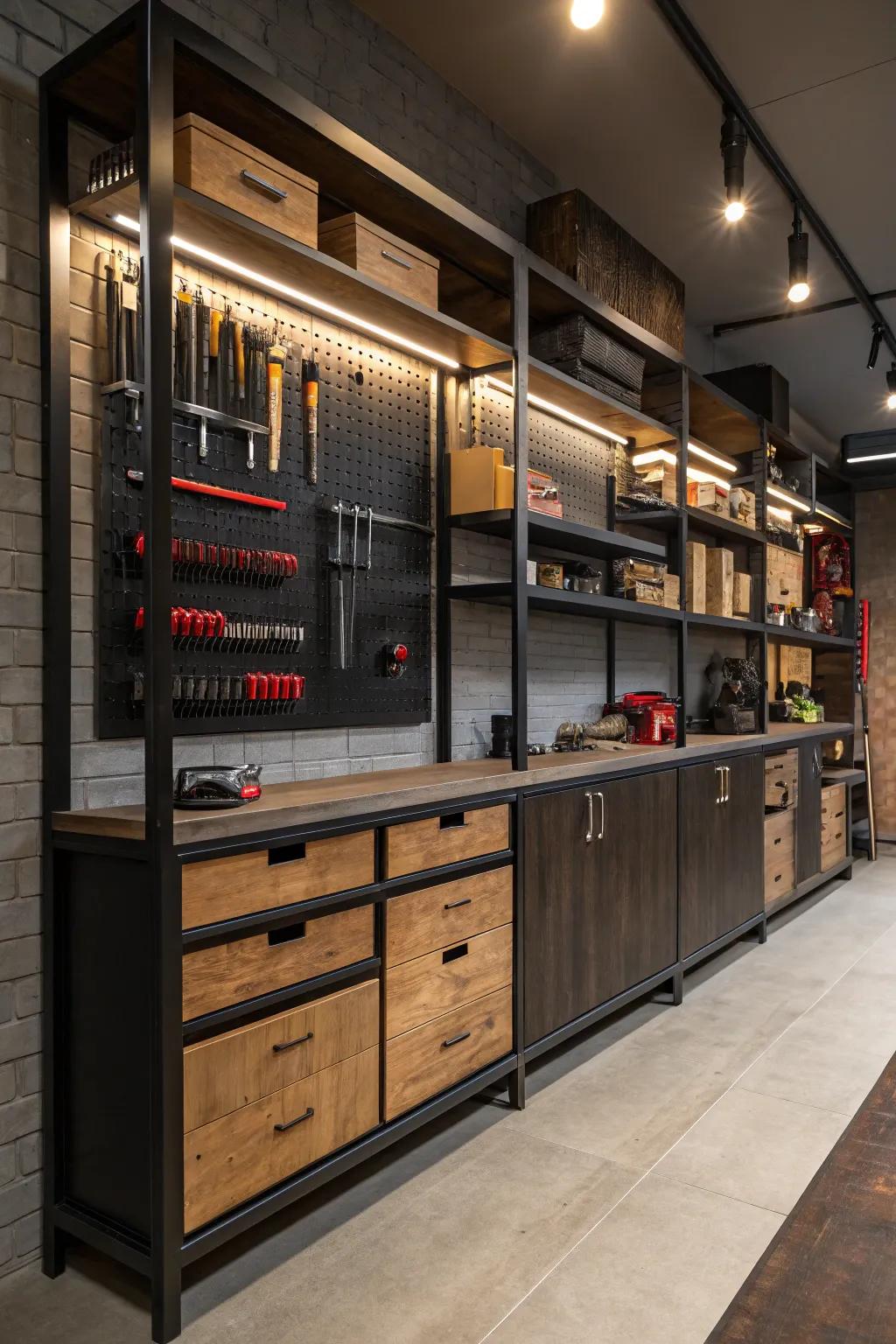 Revamp your workshop with chic and useful adaptable shelving-perfect for the methodical craftsman.