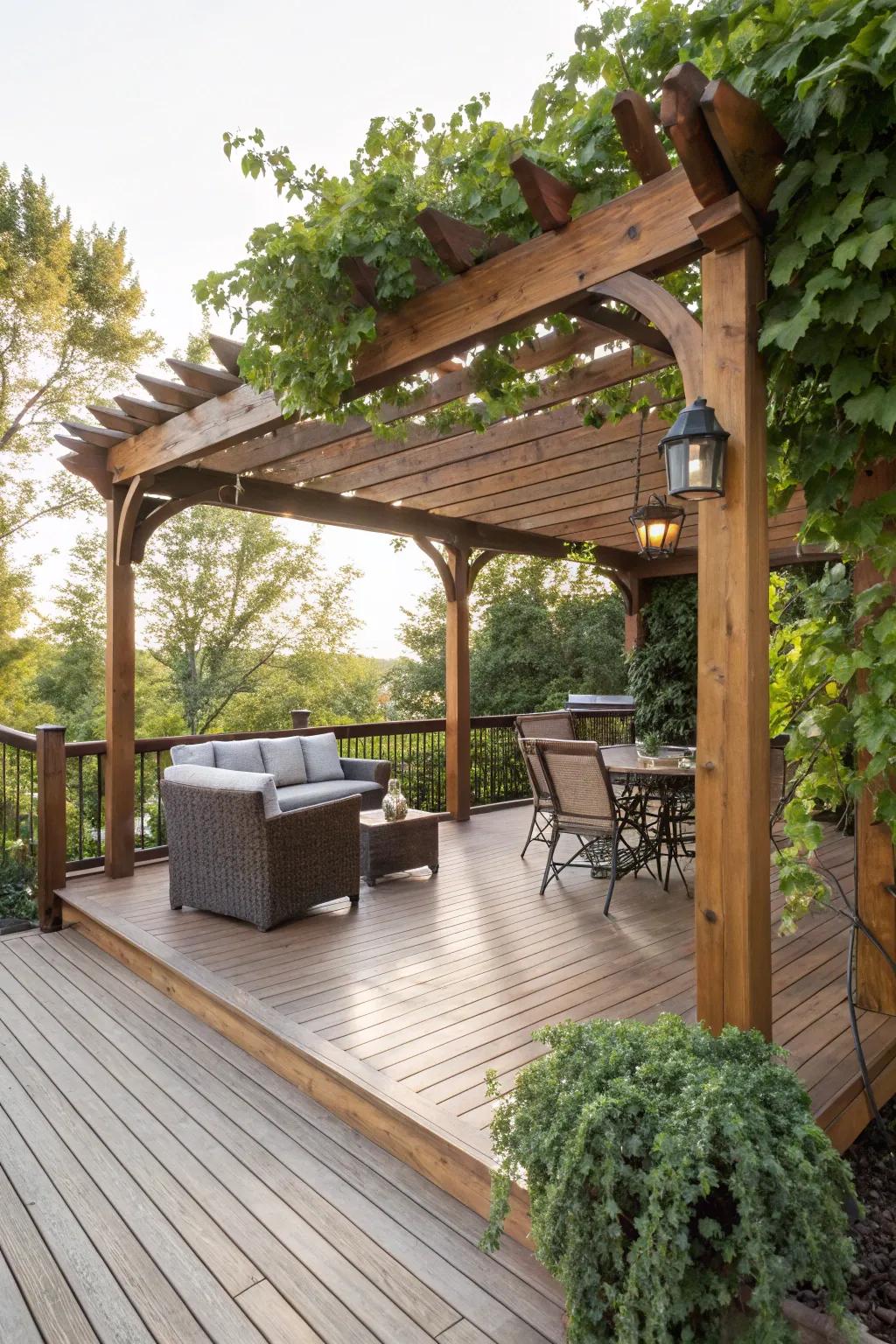 A shade structure provides both shelter and aesthetic appeal to your deck.