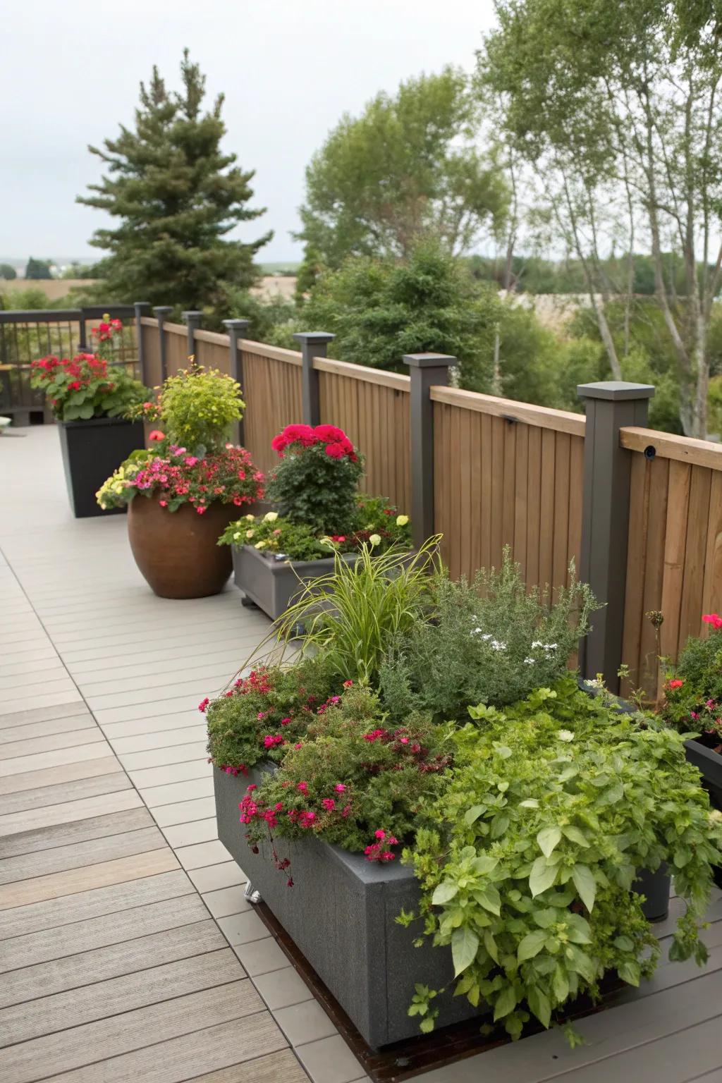 Lush greenery adds vitality and tranquility to your deck environment.