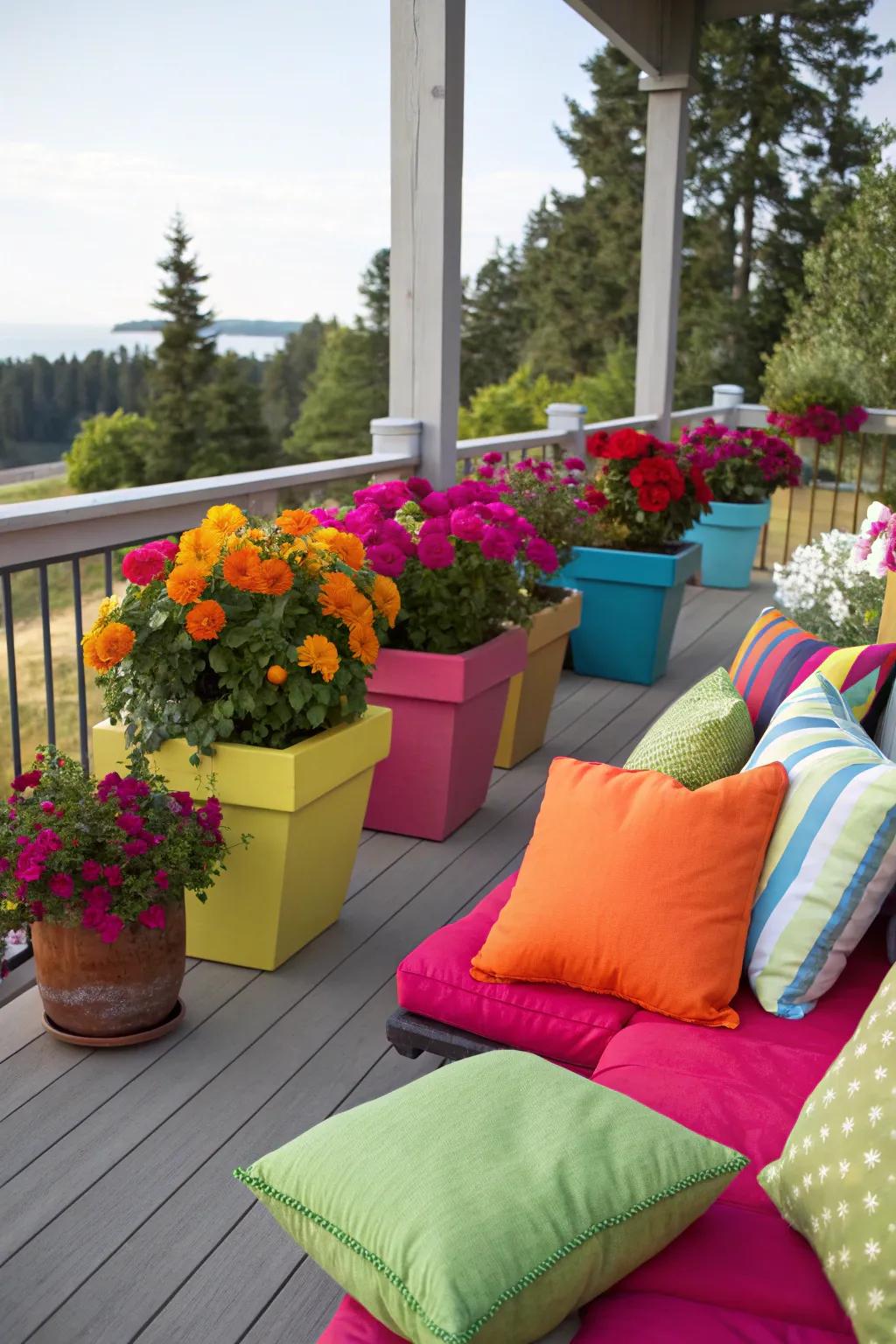 Colorful accents enliven your deck, making it more inviting and lively.