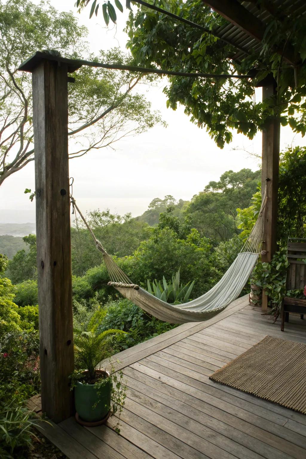 A hammock offers a unique and soothing lounging option on your deck.