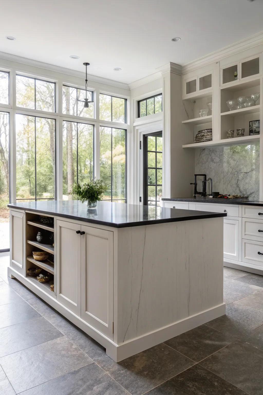 Sharp lines and clean design craft a streamlined and contemporary style for this kitchen island.