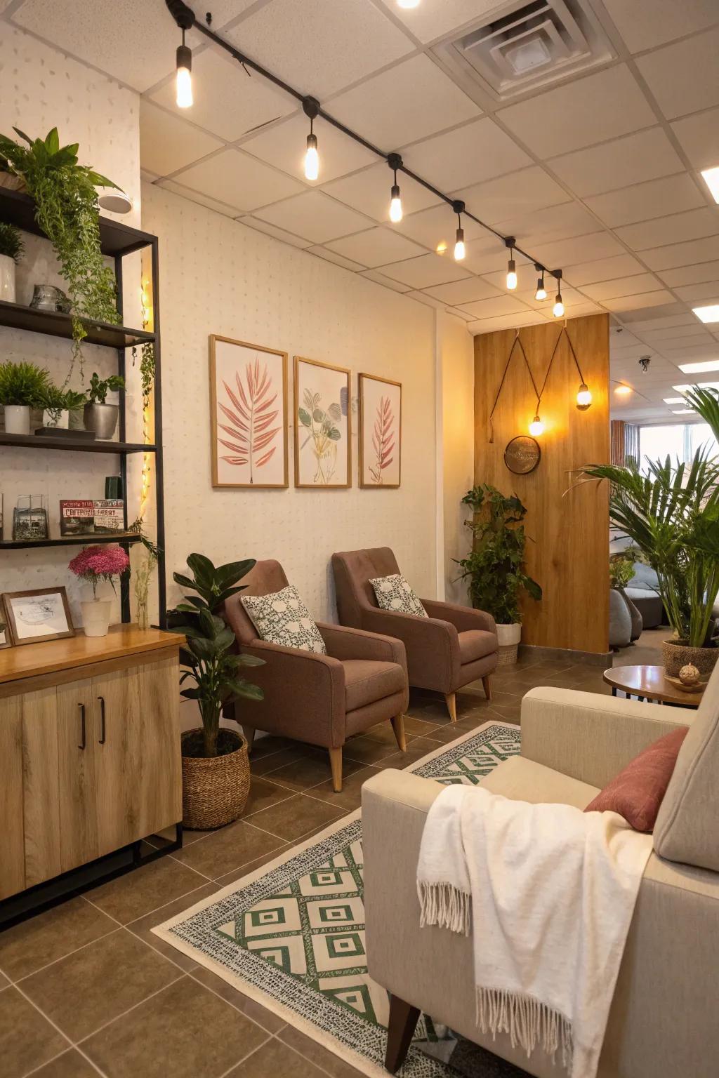 A cozy reception space enhances the client experience.