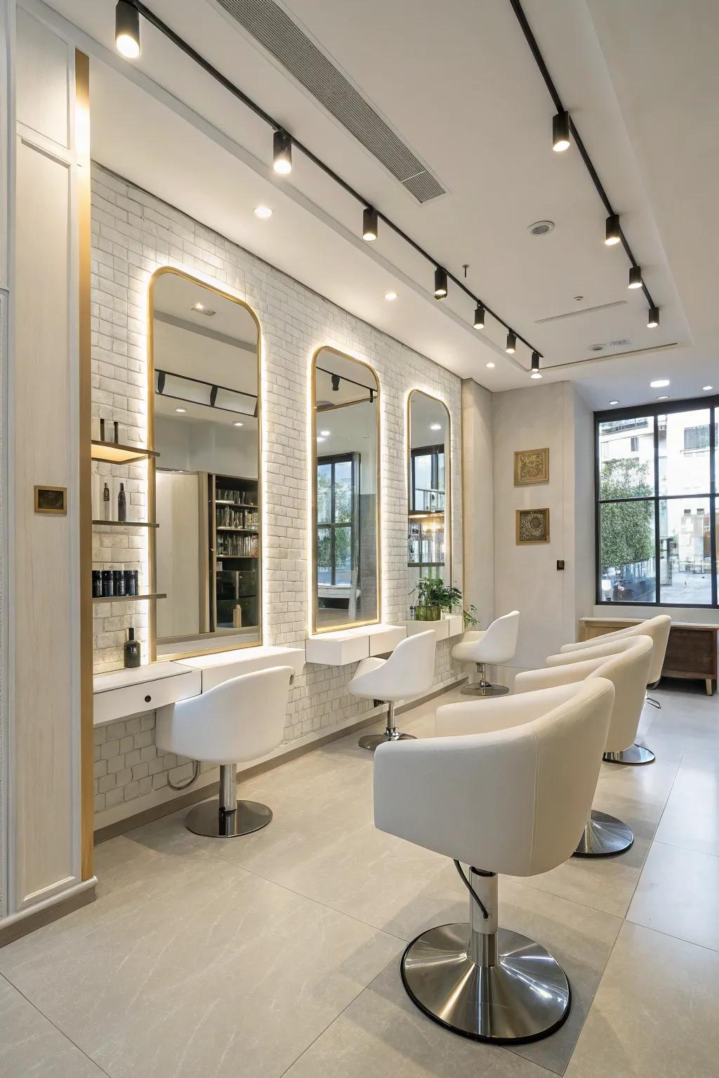 Adopting a minimalist style can give your salon a spacious, peaceful feel.