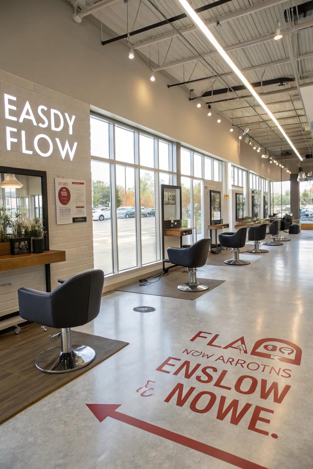 Open spaces enhance the airy and welcoming feel of your salon.