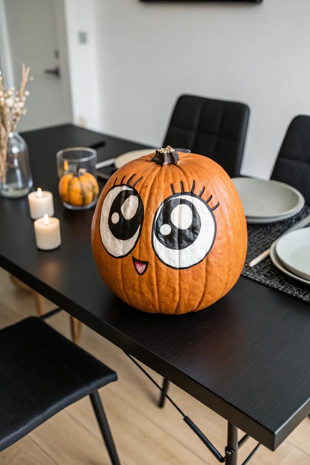 Anime-inspired eye orbs carved into gourds for emotional depth.