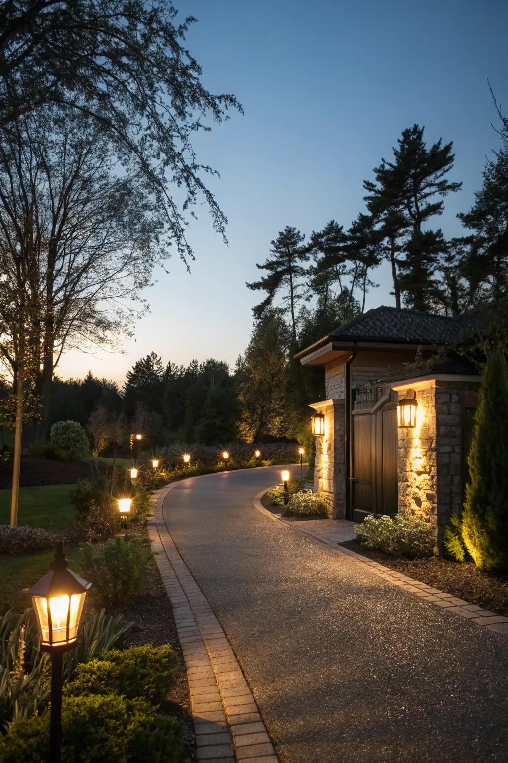 Sun-driven lights create a welcoming and eco-friendly glow at this entry.