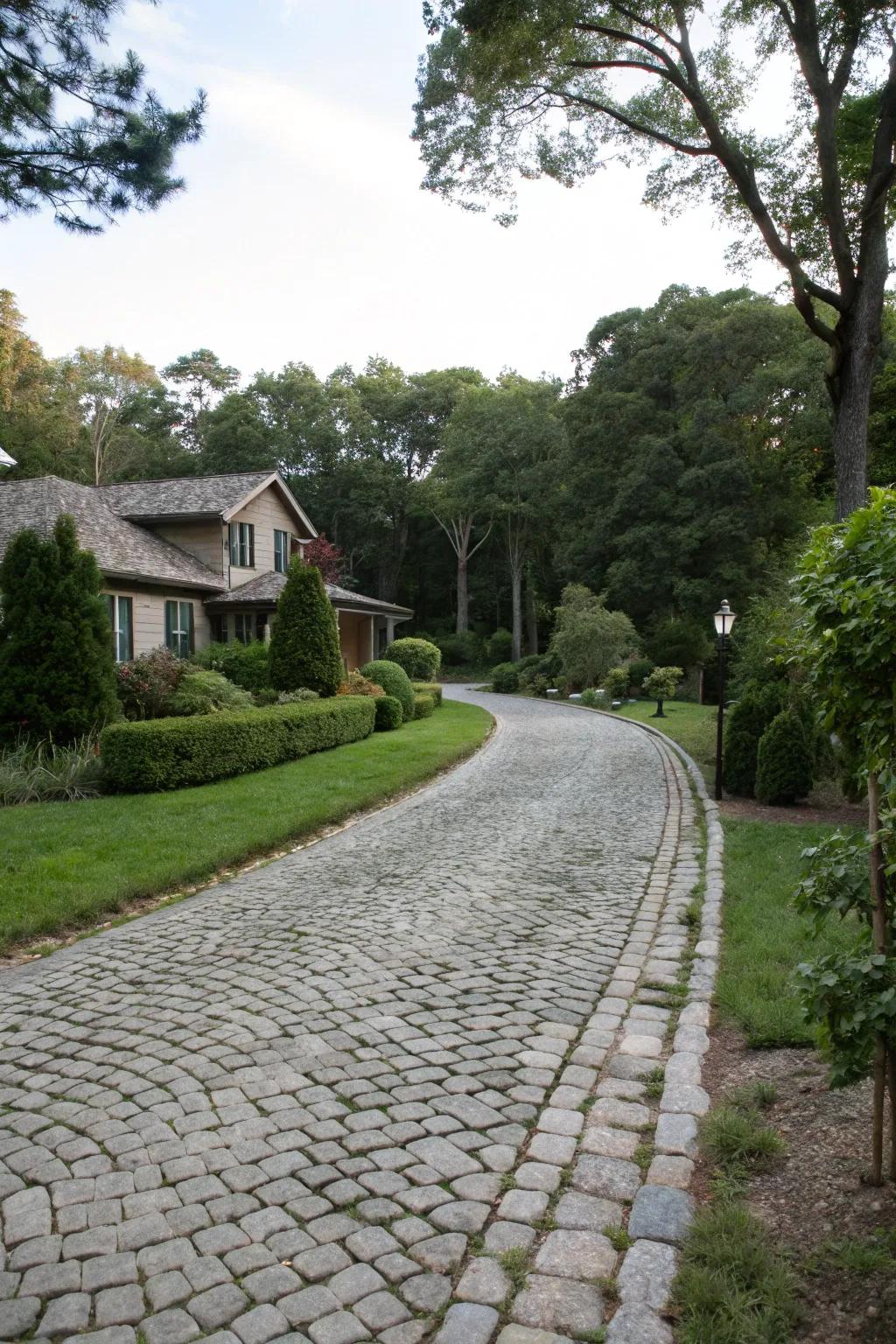 Small stones introduce texture and charm to this driveway entry.