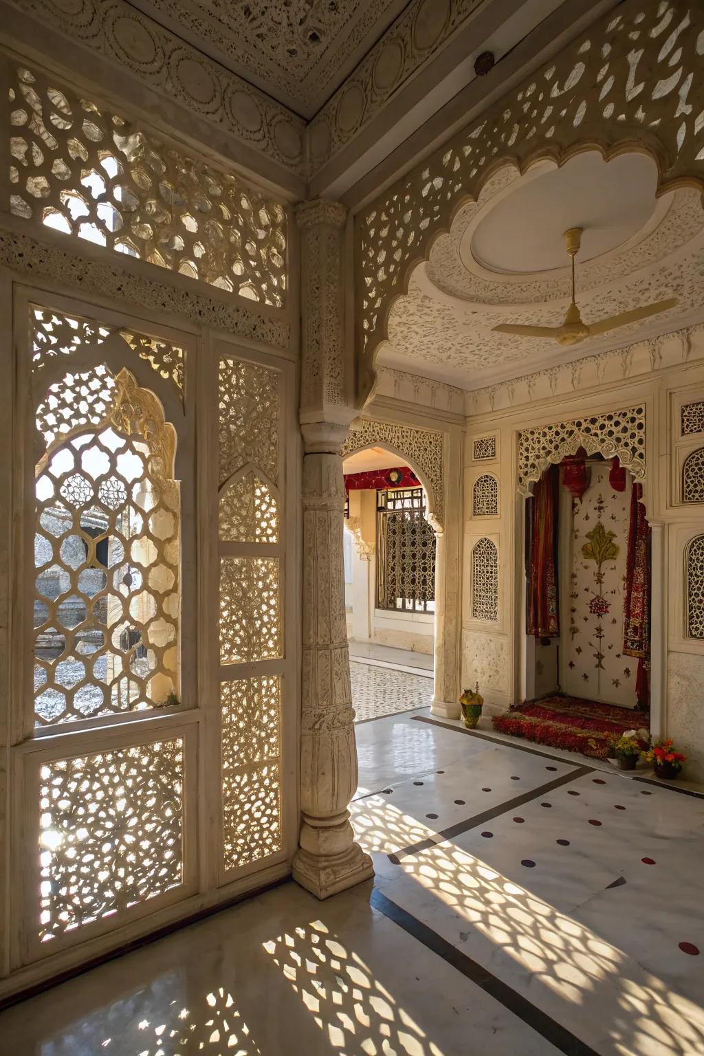 Intricate jali designs adding traditional elegance.