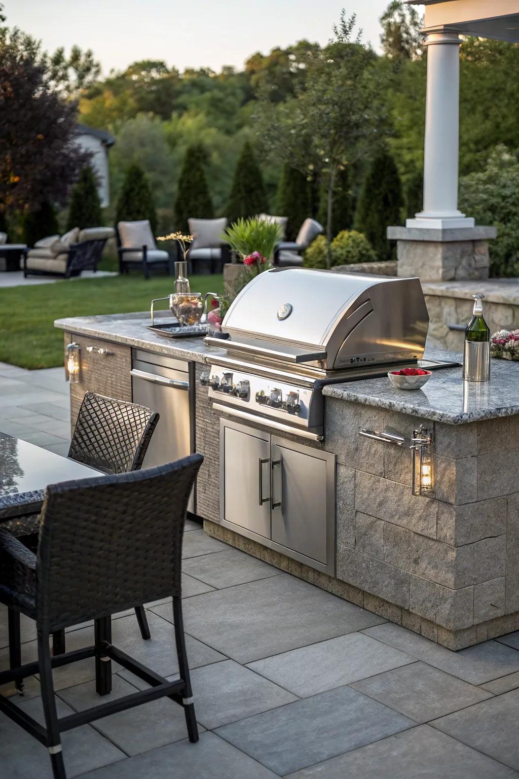 An integrated cooking center becomes the heart of your BBQ oasis.