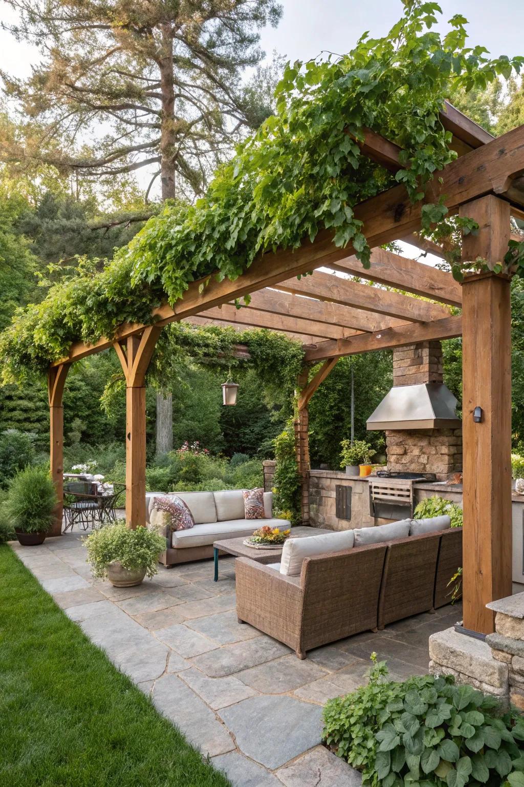 A shaded structure delivers stylish cover for your BBQ spot.