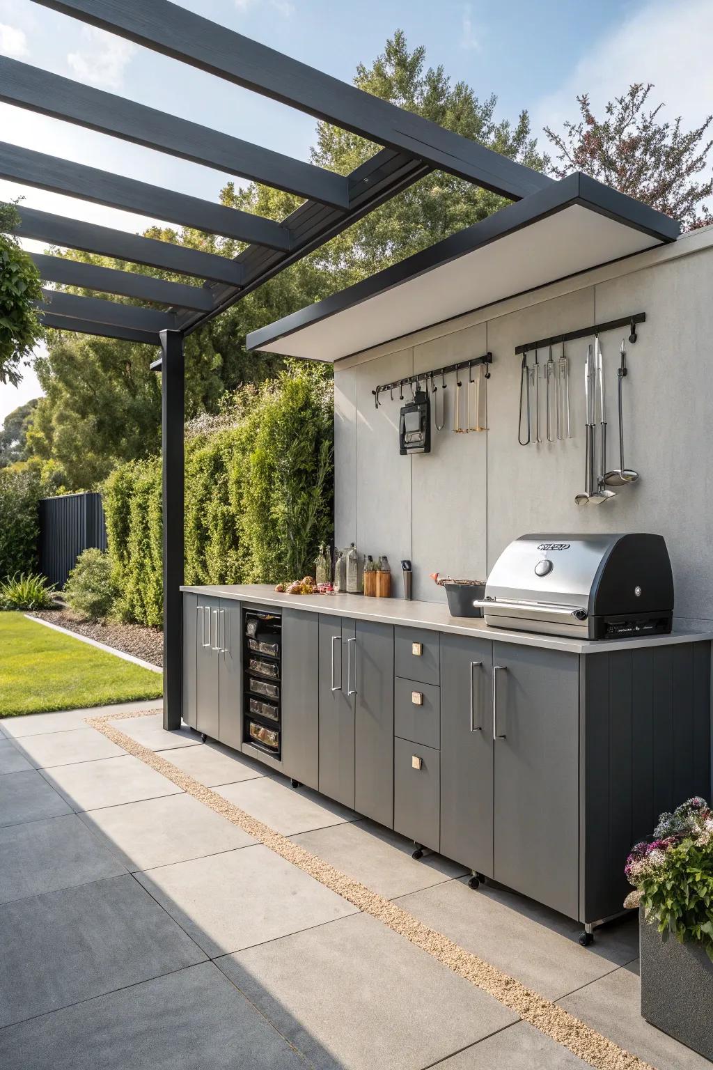 Organized storage keeps your BBQ area tidy.