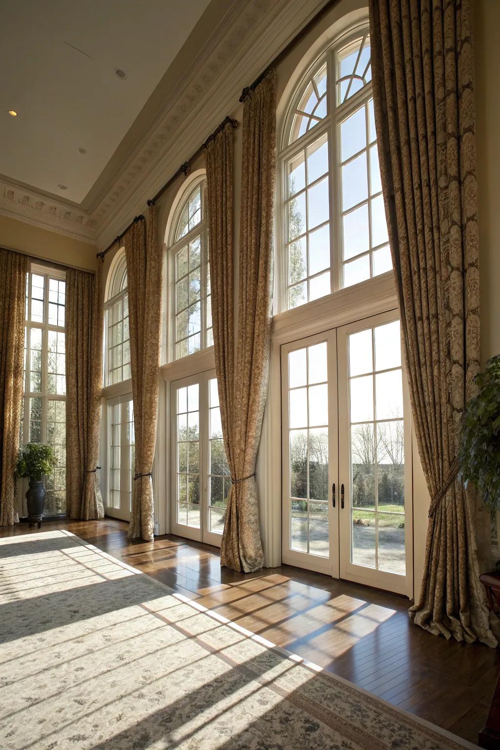 Full-length drapes accentuate the grandeur of large windows.