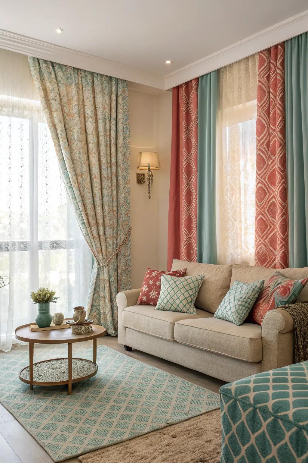 Integrated colors connect window dressings with room decor.