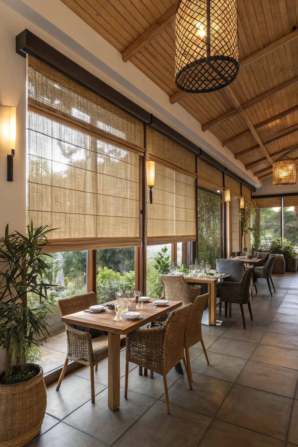 Distinctive raw materials such as bamboo introduce an organic atmosphere.
