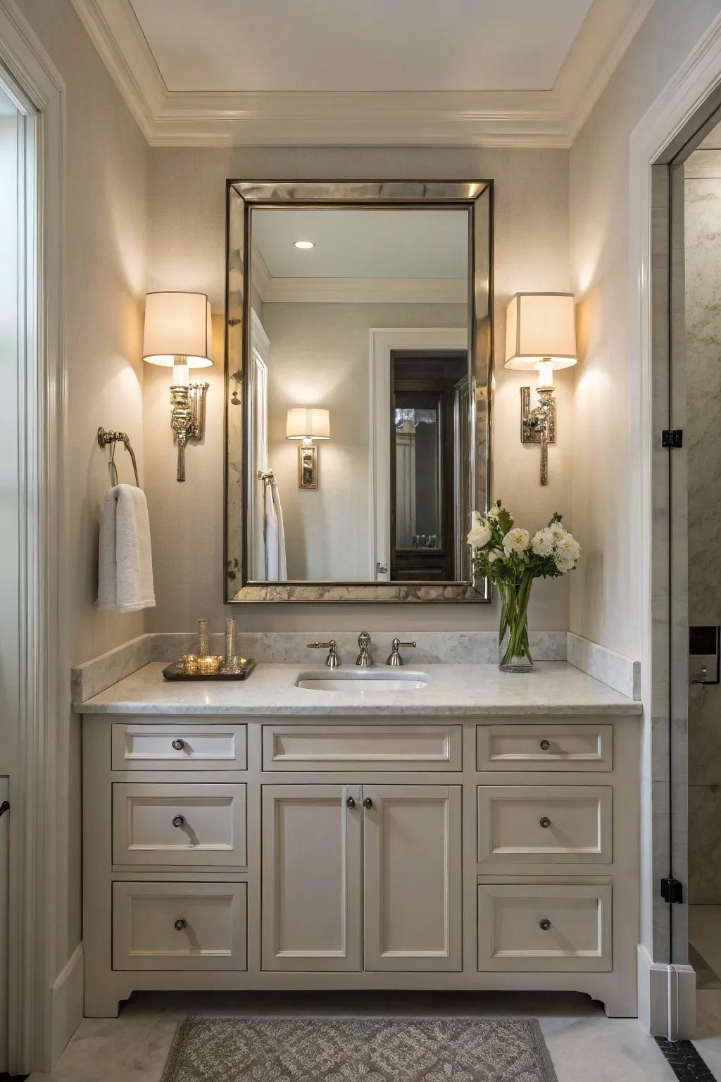 Symmetrical sconces offer balanced lighting and a touch of elegance.