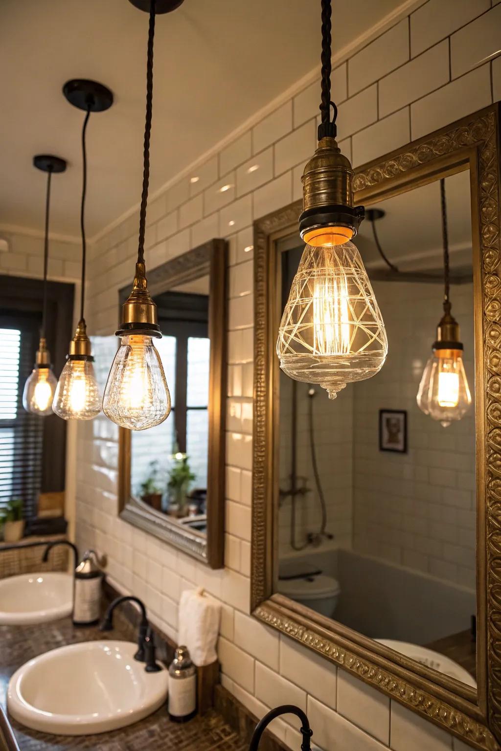 Retro pendants add appeal and individuality to bathroom lighting.