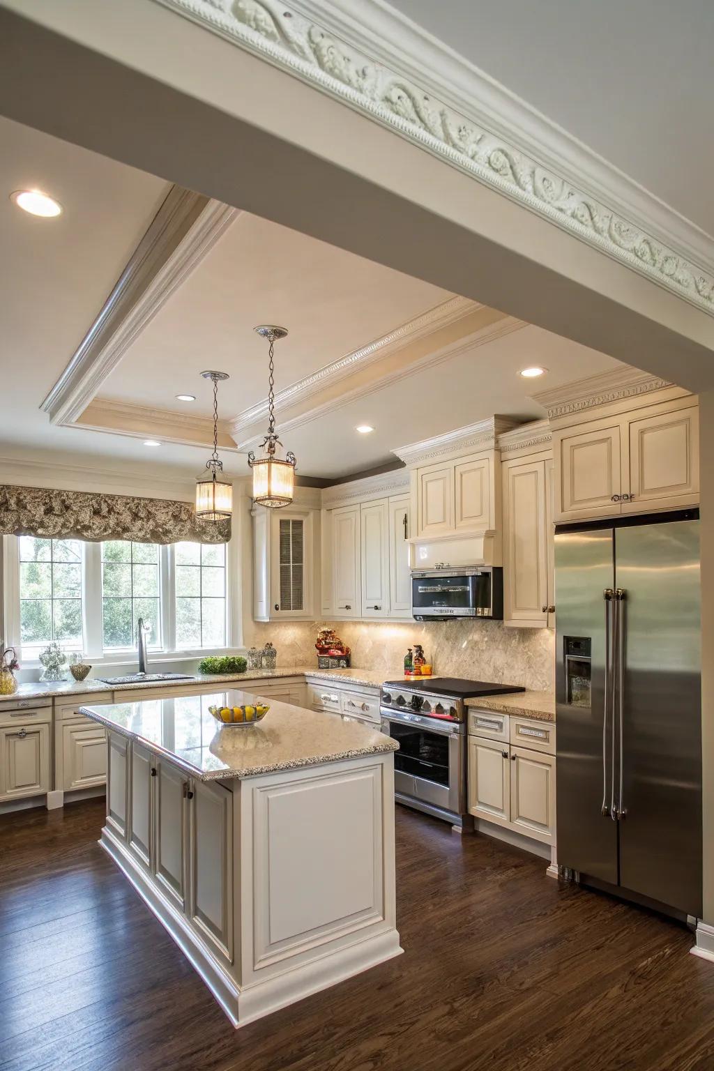 Crown molding extending to the ceiling introduces a polished element.
