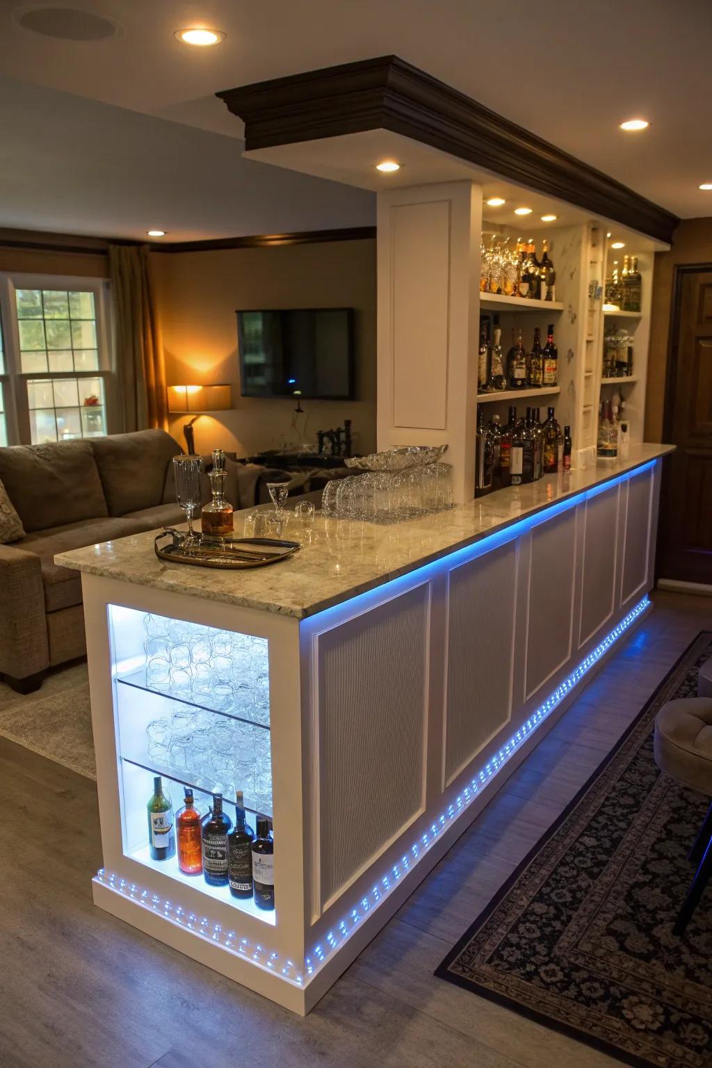 Beneath-bar boundary illumination appends a distinctive radiance to the bar.