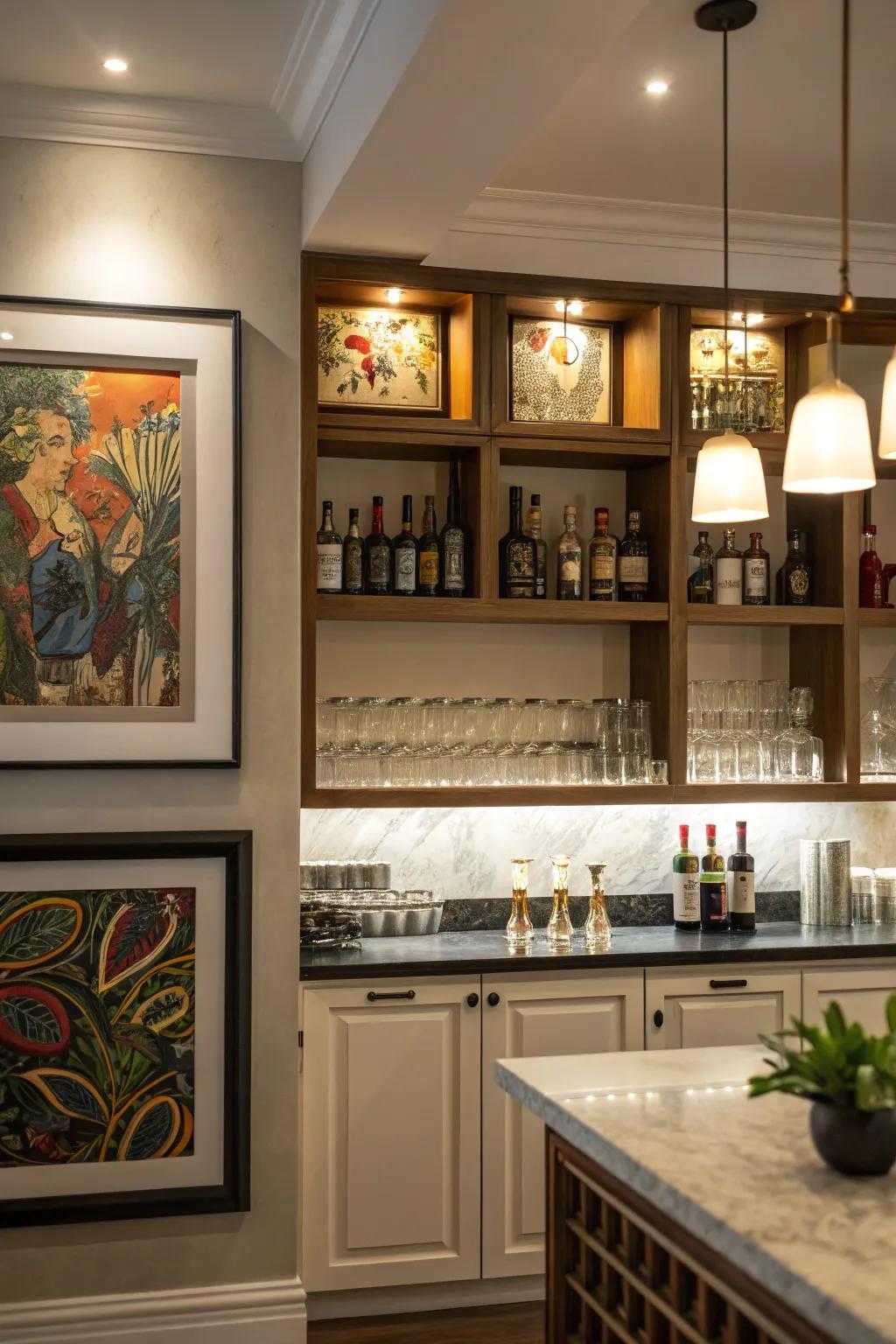 Directional lamps underscore essential components within the bar.