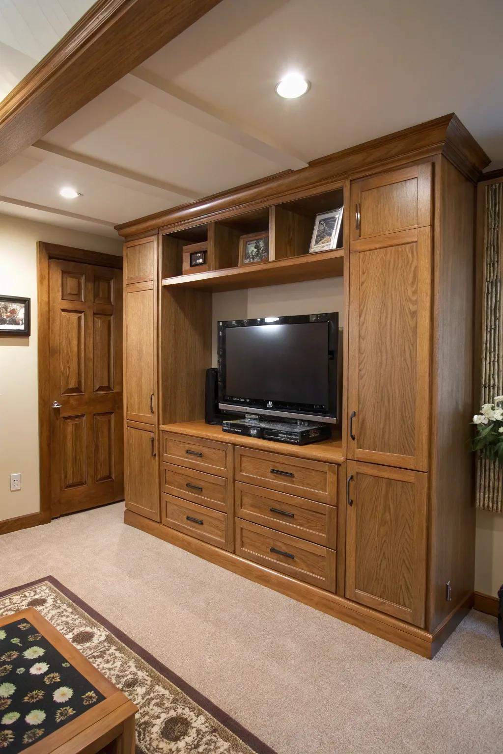 A built-in style integrates the TV seamlessly into the decor