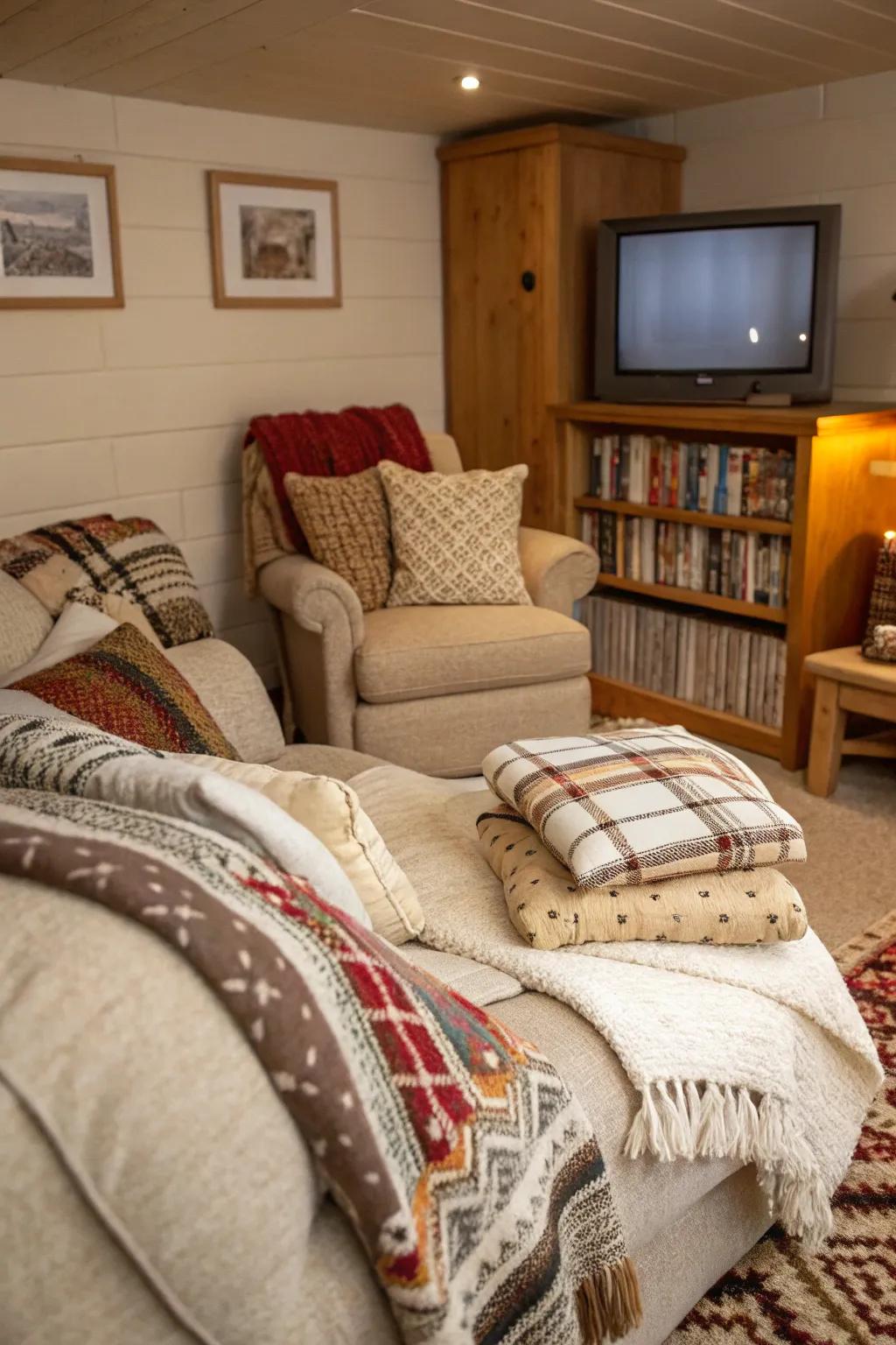 Textured elements add depth and comfort