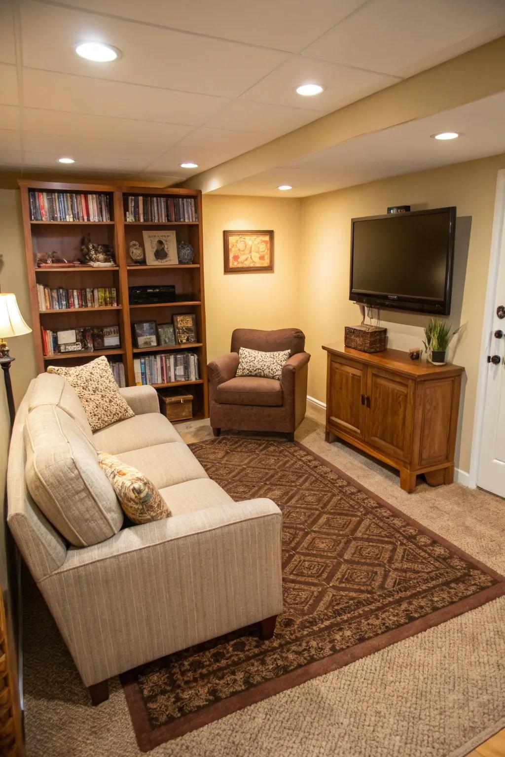 An area floor covering marks out the area and adds warmth