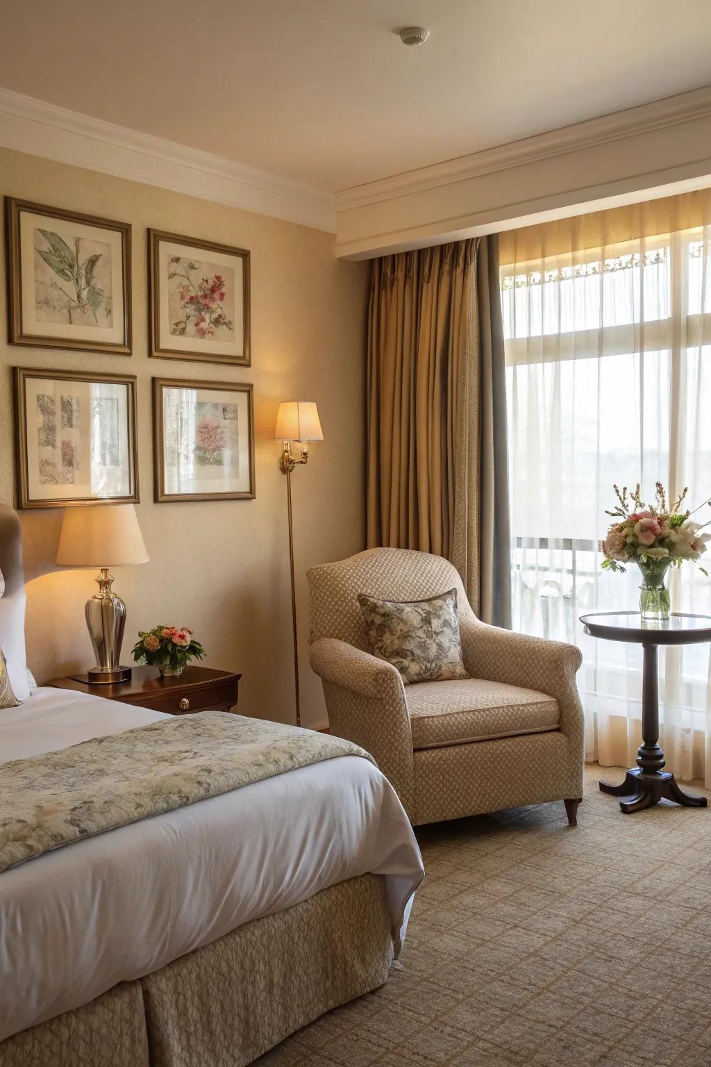 A seating space creates a tranquil area for relaxation.