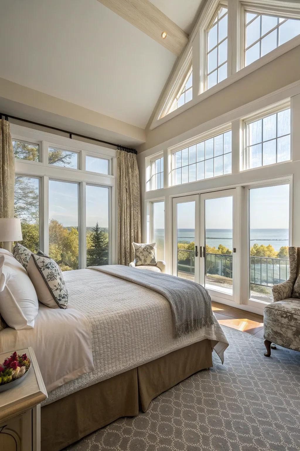 Large windows let in light and create a connection with the outdoors.