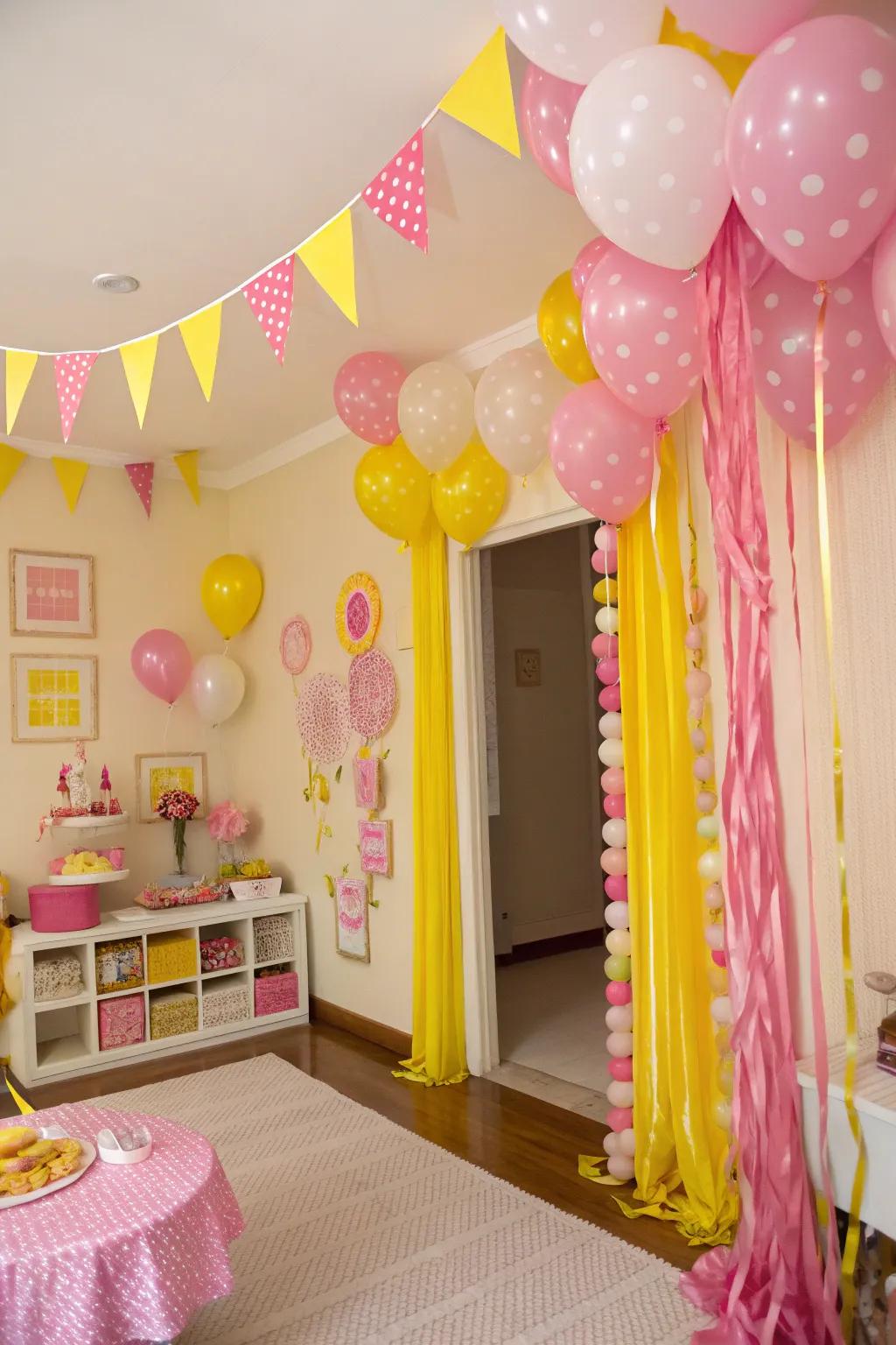 A lively space decorated with pink and yellow accents.