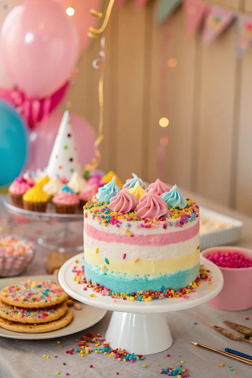 A bits cake serves as a colorful and delicious centerpiece.
