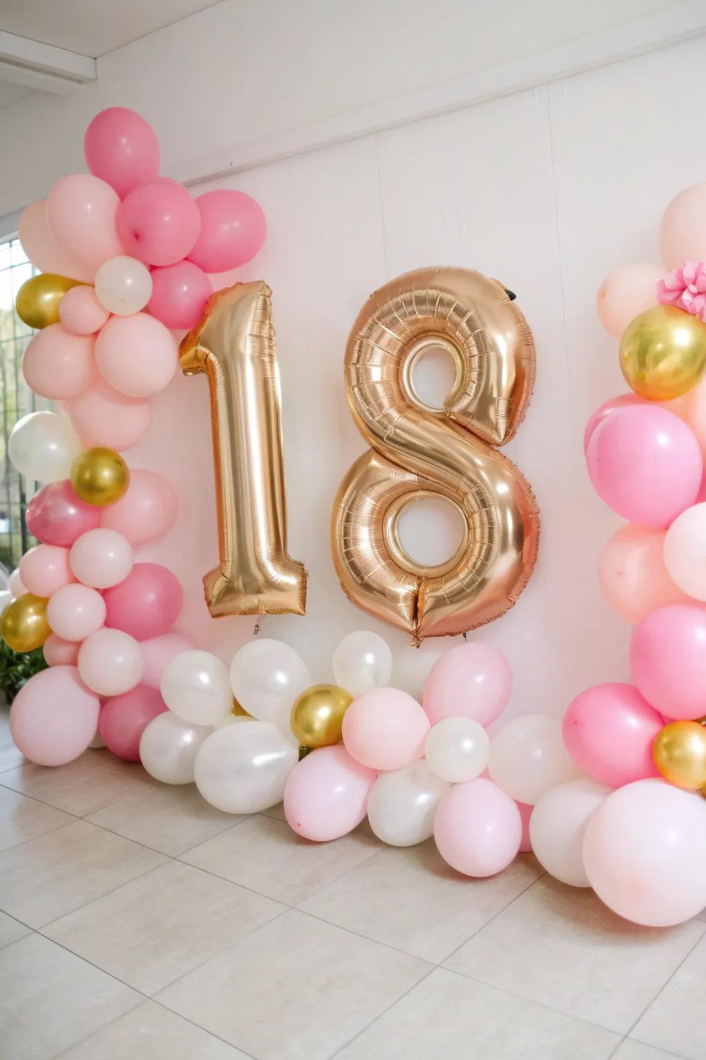 Custom-shaped balloons personalize your stylish party.