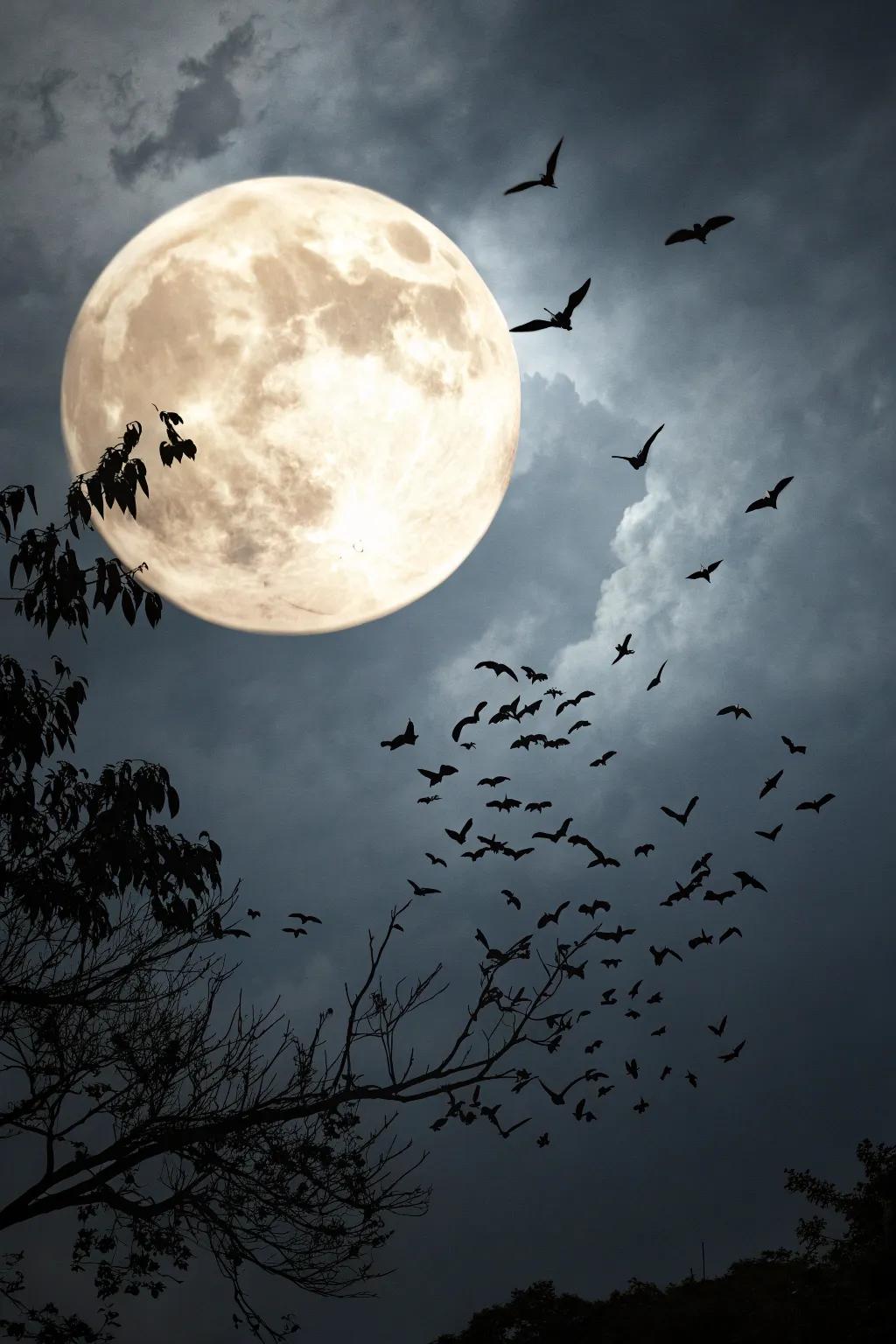 Bats and moonlight poster capturing the essence of Halloween night.