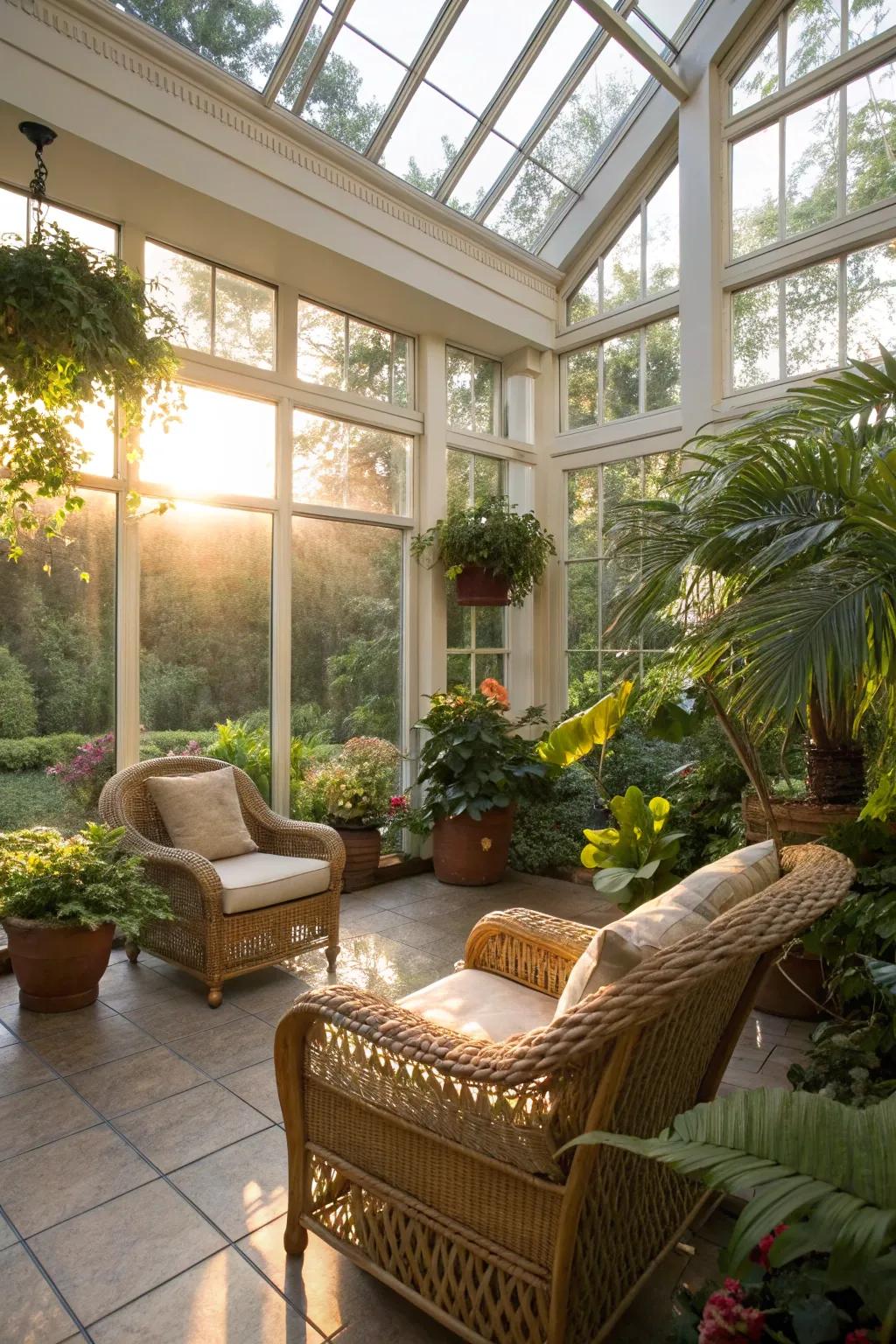A sun-drenched retreat: where indoor coziness meets outdoor splendor.