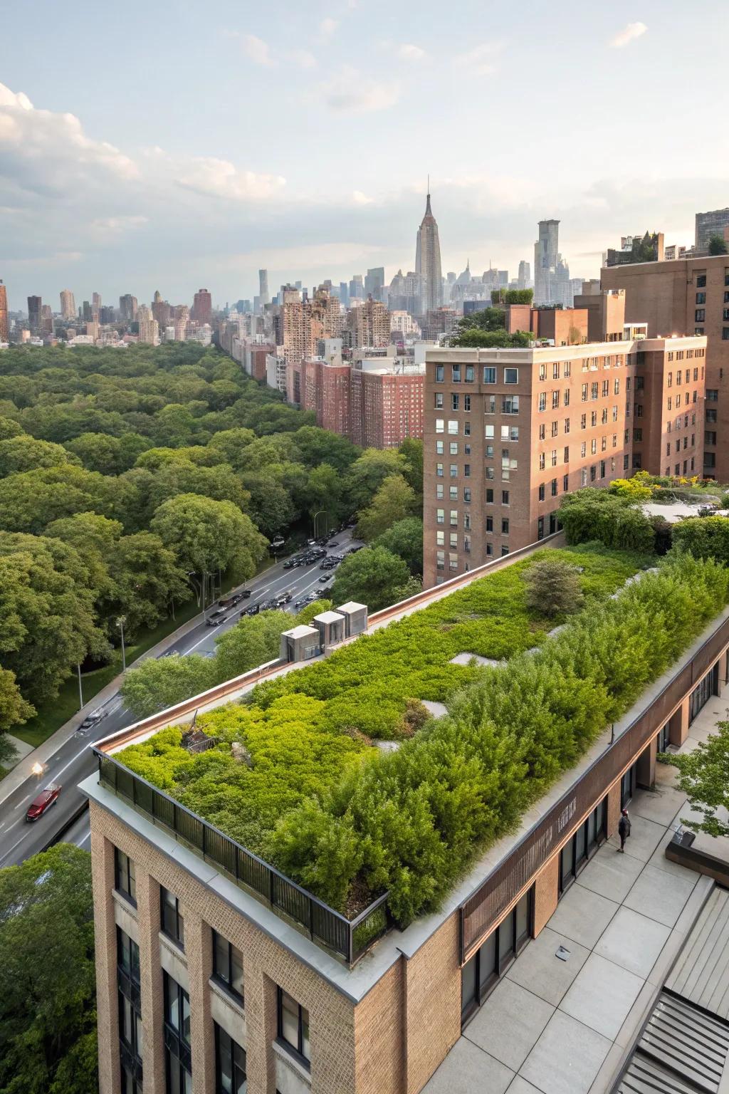 A lush roofing garden that conveys nature inside urban existence.
