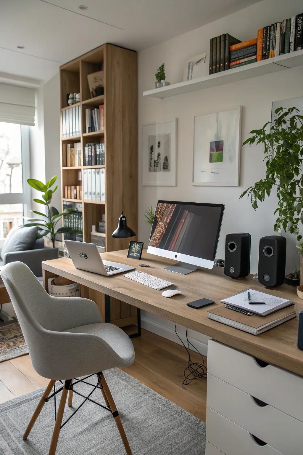 Easy tech integration keeps your workspace useful and tidy.