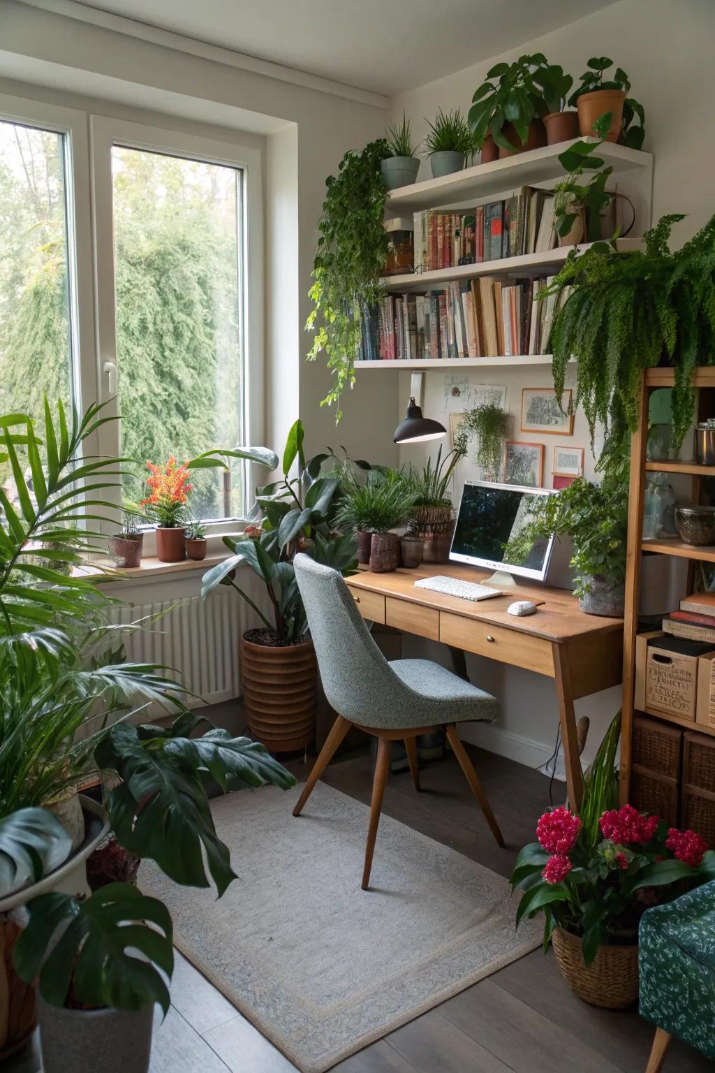 Plants bring life and freshness to your home office environment.