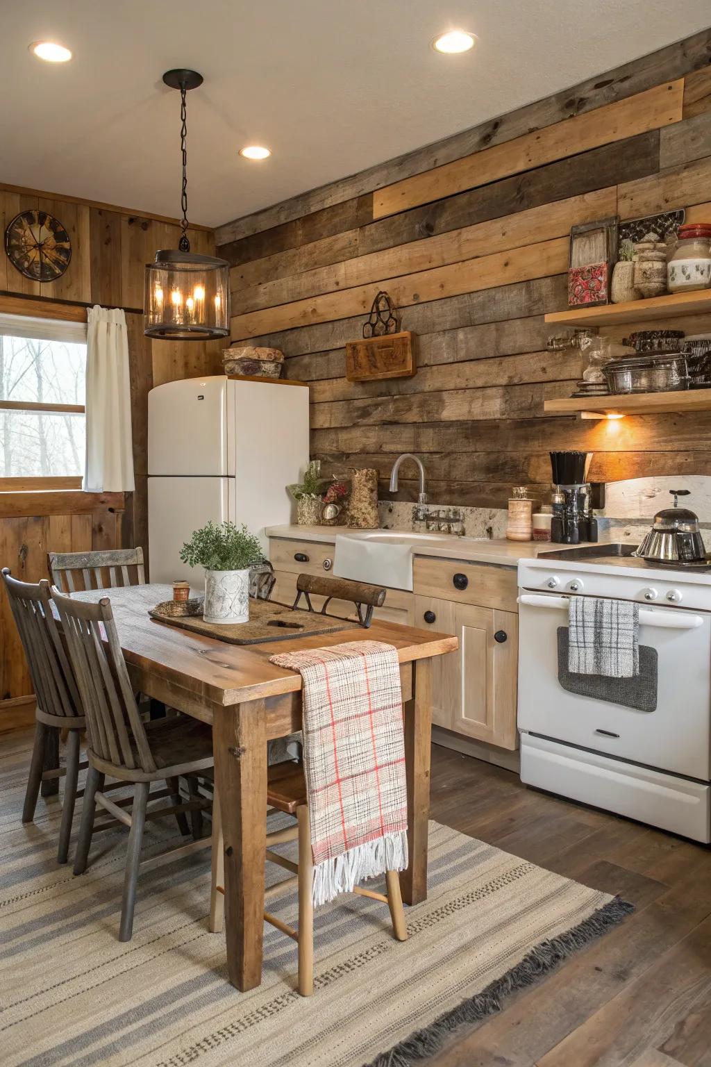 Embrace rustic charm with a reclaimed timber feature wall.