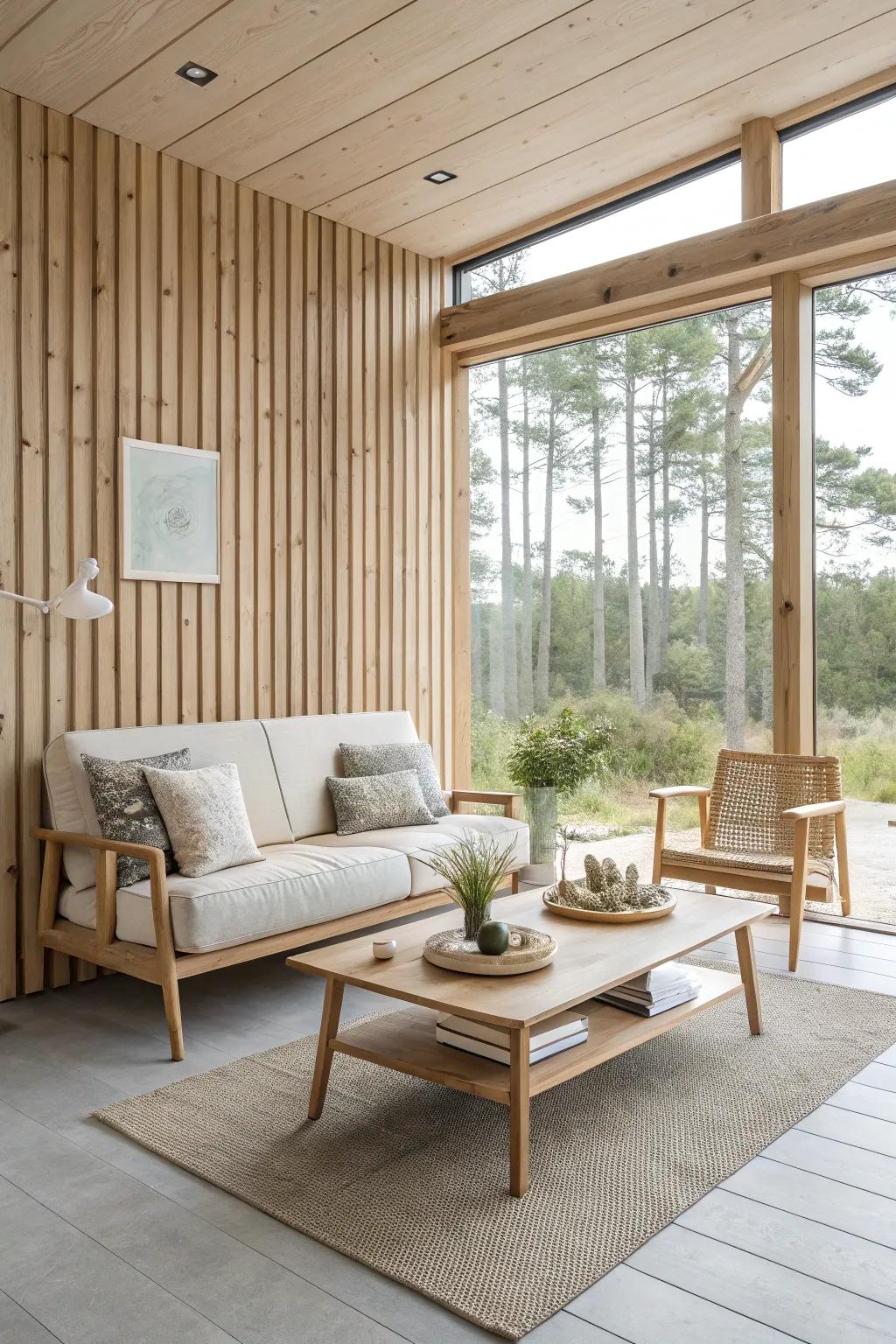 Capture Scandinavian simplicity with a light timber wall.