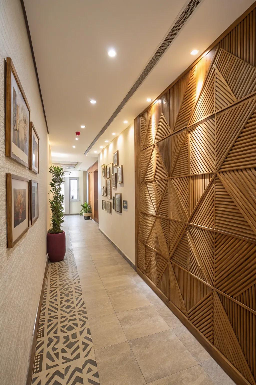 Turn your space into an artwork with a geometric timber feature wall.