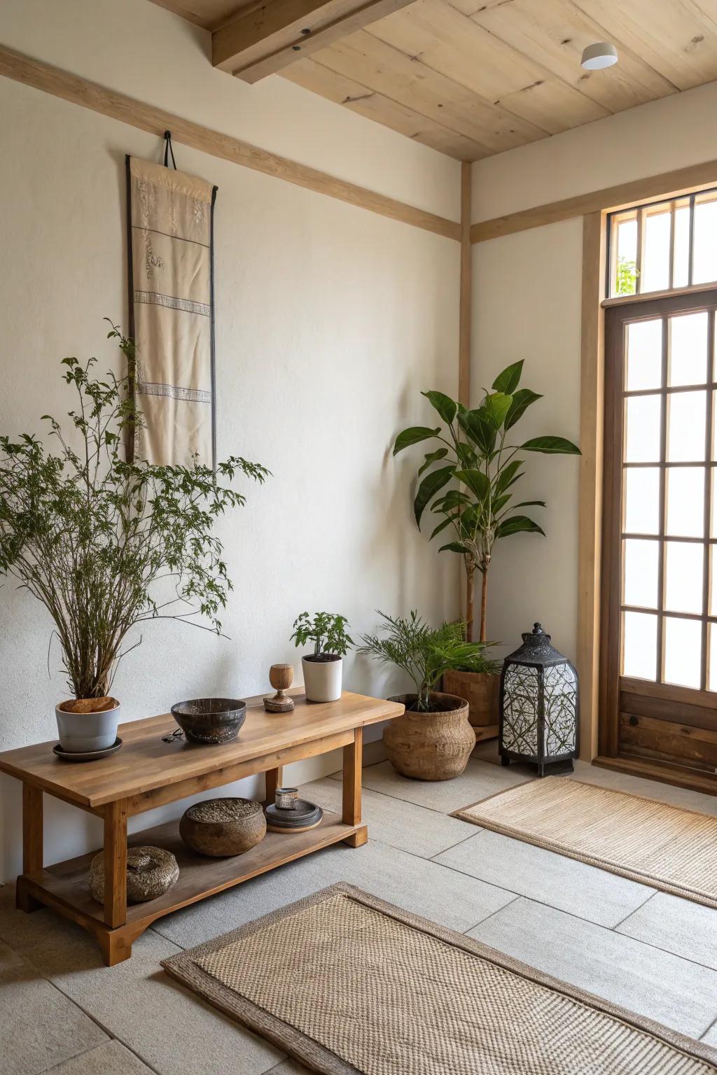 Clean room highlighting natural elements.