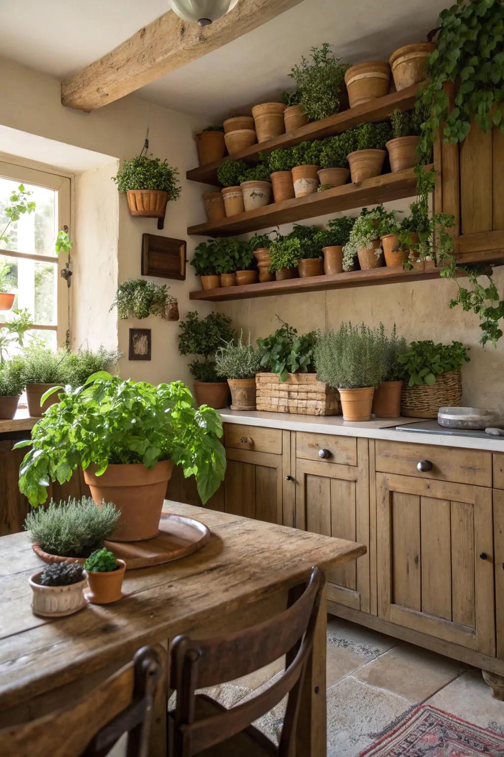 Greenery adds a fresh touch to this inviting kitchen space.