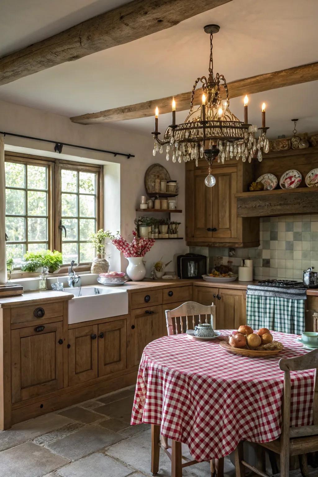 A statement light fixture introduces elegance to the dining space.