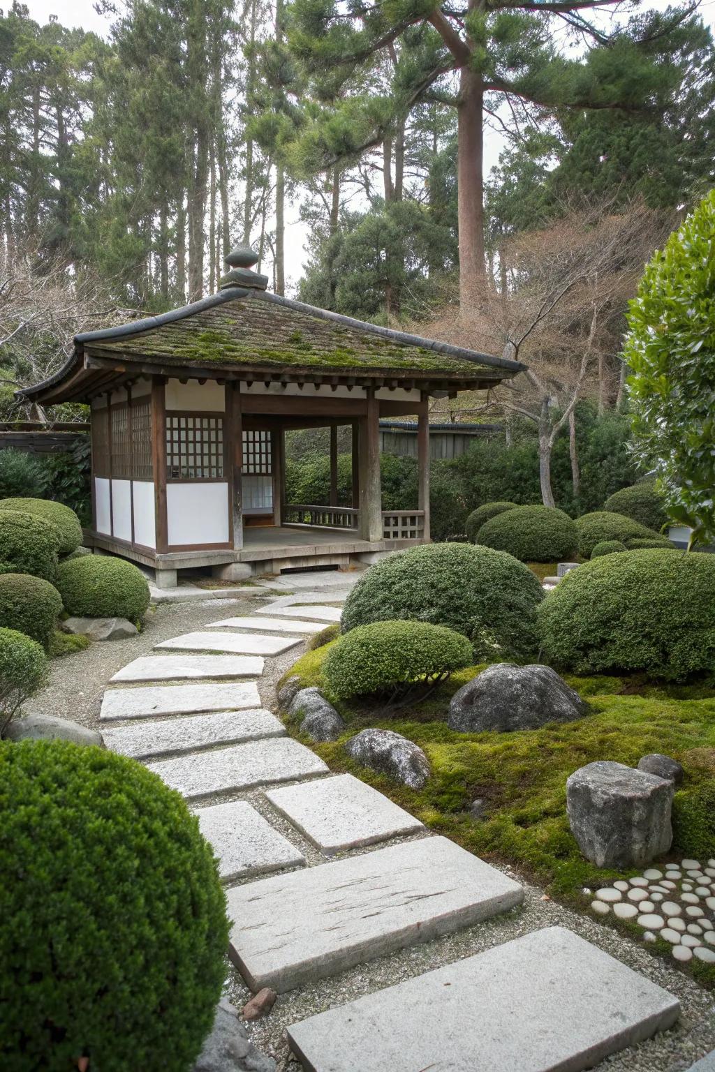 A Japanese Zen gazebo offering a tranquil escape from everyday pressures.