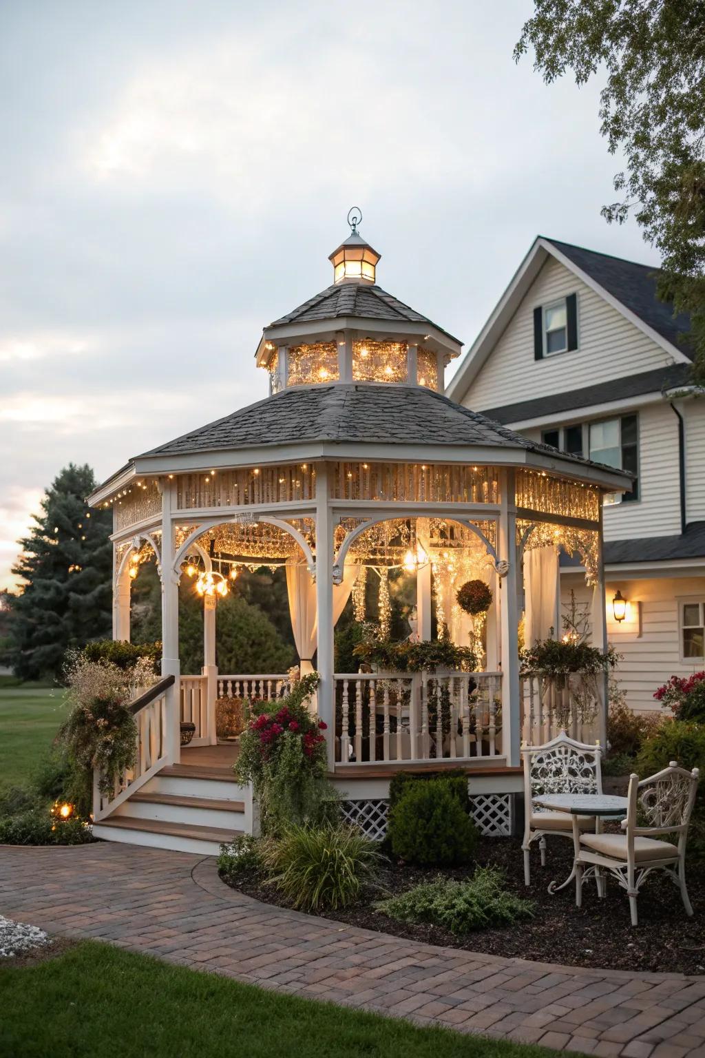 An attached gazebo with vintage flair improving your outdoor living.