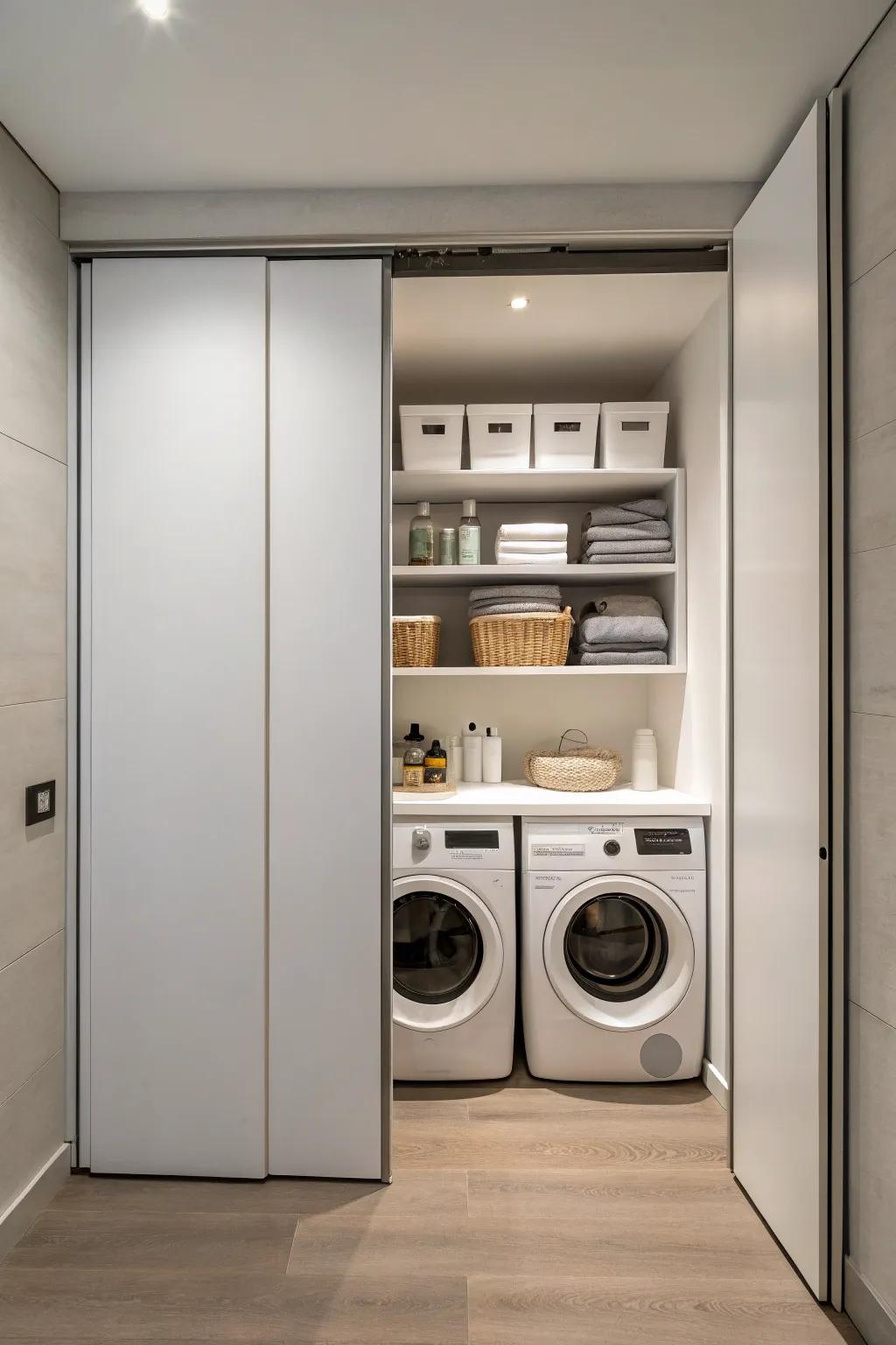 Hidden doors create a seamless and minimalist aesthetic.