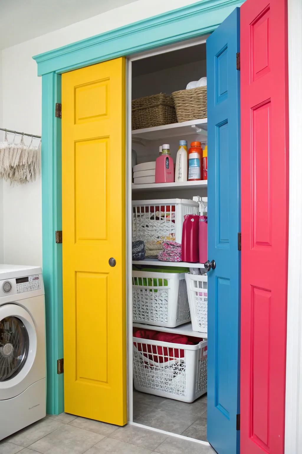 Boldly colored doors can transform your laundry space into a visual delight.