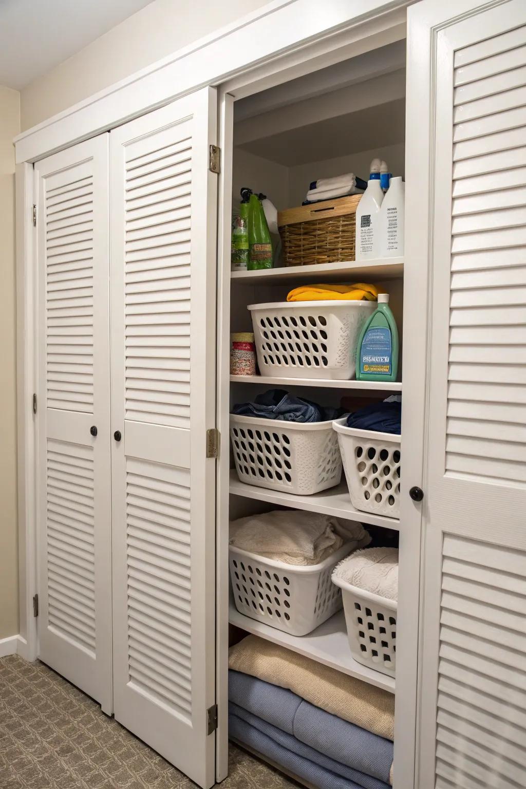 Slat doors blend style with functionality, ensuring good ventilation.